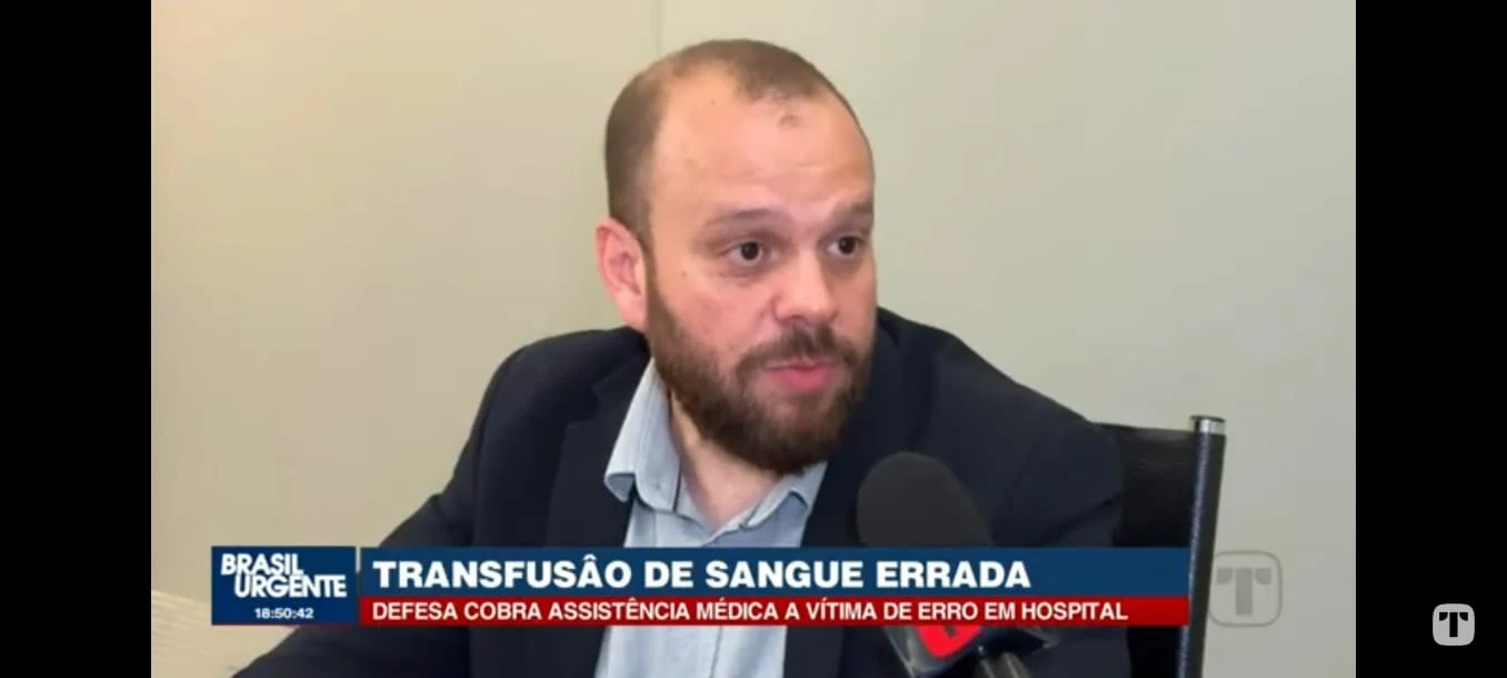 Marcos Silva no Brasil Urgente da Tarobá, em reportagem sobre transfusão de sangue errada e assistência médica à vítima